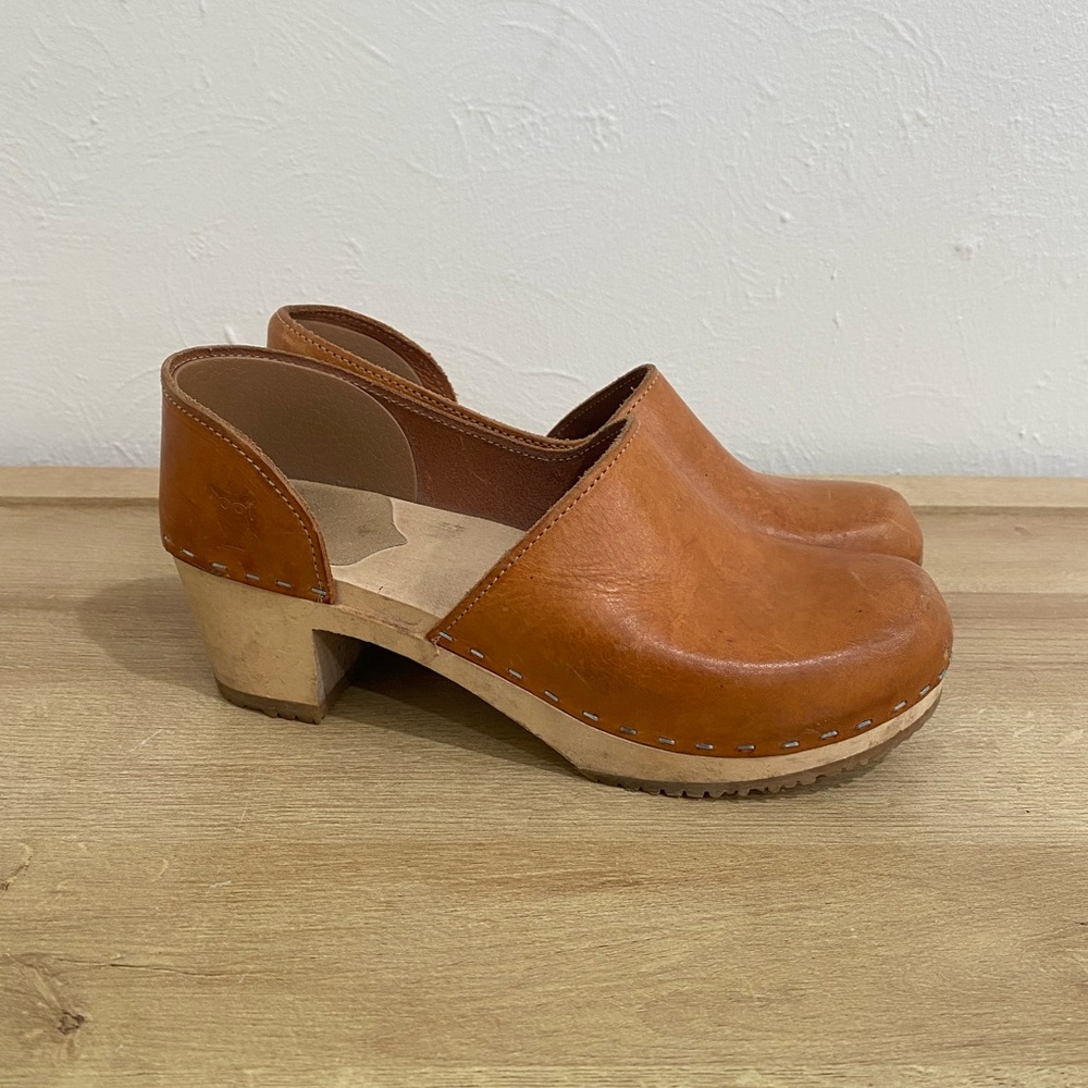 Sandgrens Brett Wooden Leather Clogs Brown EU 39 - Picture 2 of 11